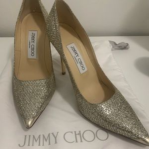 Jimmy Choo Romy Glittered Metallic-Heel Pumps